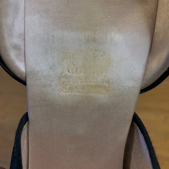 Vintage sz 9 Black Satin Pink Lined Bedroom Slippers Boudoir Pinup Glamour Glam - Picture 5 of 7